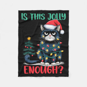 Is This Jolly Enough Cat Christmas Tree Funny Xmas Fleece Blanket