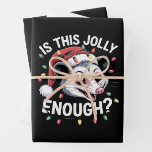Is This Jolly Enough? Christmas Opossum Sarcastic Wrapping Paper Sheet