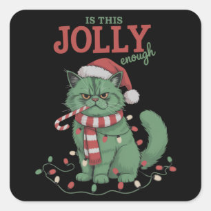 Is This Jolly Enough Cute Cat Christmas Party Square Sticker