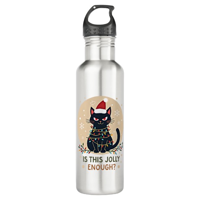 Is This Jolly Enough Funny Black Cat Christmas Tre 710 Ml Water Bottle (Front)