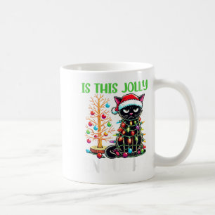 Is This Jolly Enough Funny Black Cat Christmas Tre Coffee Mug
