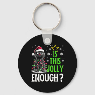 Is This Jolly Enough Funny Black Cat Christmas Tre Keychain