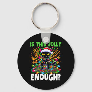 Is This Jolly Enough Funny Black Cat Christmas Tre Keychain