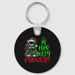 Is This Jolly Enough Funny Black Cat Christmas Tre Keychain