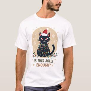 Is This Jolly Enough Funny Black Cat Christmas Tre T-Shirt