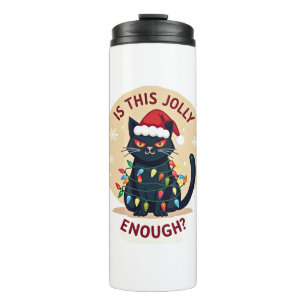Is This Jolly Enough Funny Black Cat Christmas Tre Thermal Tumbler