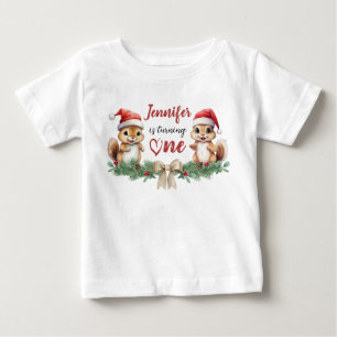 Is Turning One Squirrel Christmas 1st Birthday Baby T-Shirt