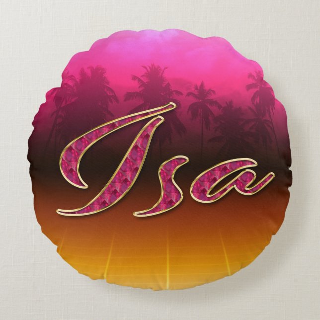 Isa First Name Golden pink cushion (Front)