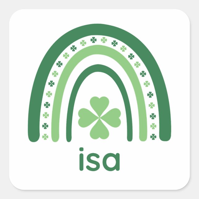 isa Name Clover Boho Rainbow Square Sticker (Front)