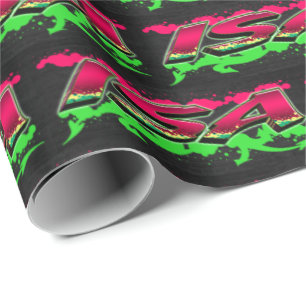 Isa Vorname Name Graffiti red green Wrapping Paper