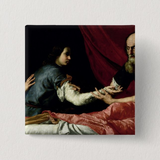 Isaac Blessing Jacob, 1637 2 Inch Square Button (Front)