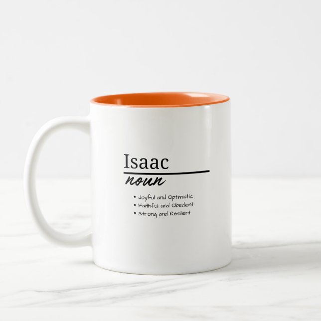 Isaac, Boy Personalized Name Definition Two-Tone Coffee Mug (Left)