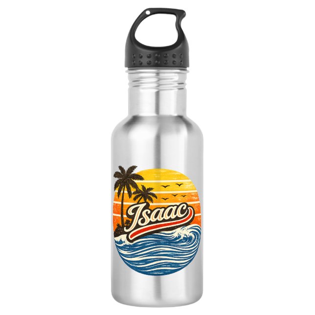 Isaac Retro Sunset Name Design 532 Ml Water Bottle (Front)