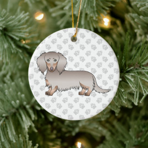 Isabella And Tan Long Hair Dachshund Cartoon Dog Ceramic Ornament