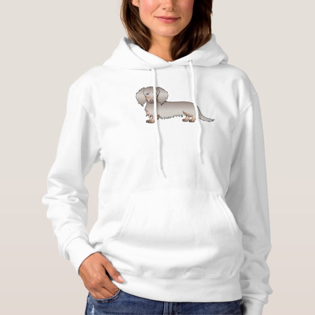 Isabella And Tan Long Hair Dachshund Cartoon Dog Hoodie (Front)