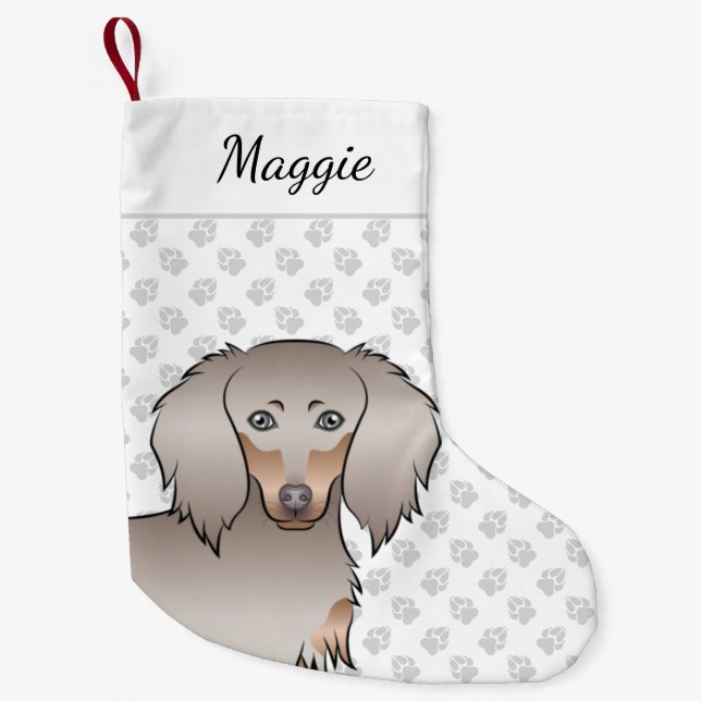 Isabella And Tan Long Hair Dachshund Dog Head Small Christmas Stocking (Front)