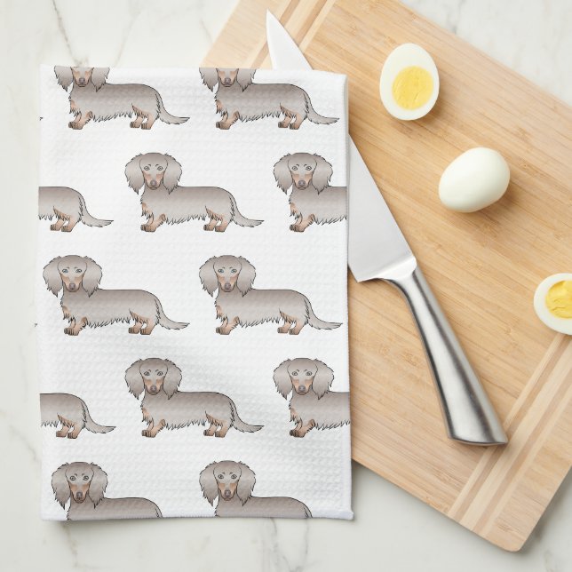 Isabella And Tan Long Hair Dachshund Dog Pattern Kitchen Towel (Quarter Fold)