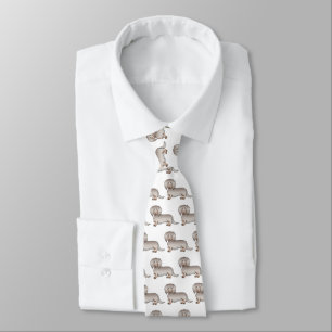 Isabella And Tan Long Hair Dachshund Dog Pattern Tie