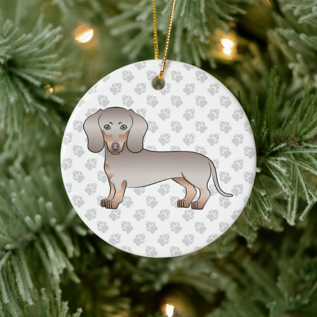 Isabella And Tan Short Hair Dachshund Dog And Paws Ceramic Ornament (Tree)