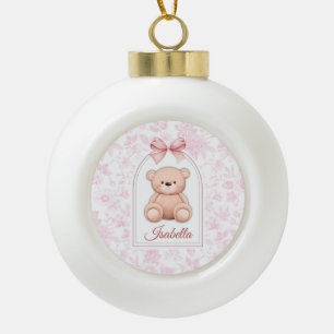 Isabella   Custom Pink Teddy Bear Nursery Design  Ceramic Ball Christmas Ornament
