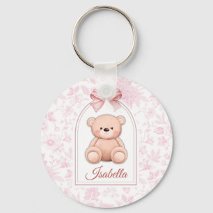 Isabella   Custom Pink Teddy Bear Nursery Design  Keychain