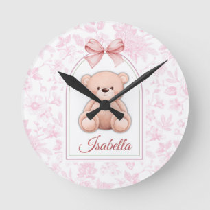 Isabella   Custom Pink Teddy Bear Nursery Design  Round Clock