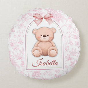 Isabella   Custom Pink Teddy Bear Nursery Design  Round Pillow