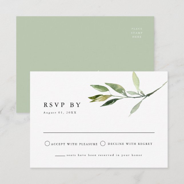 ISABELLA Elegant Minimal Greenery RSVP Postcard (Front/Back)