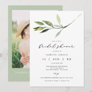 ISABELLA Elegant Minimalist Greenery Bridal Shower Invitation