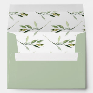 ISABELLA Elegant Pastel Watercolor Greenery Leaf E Envelope
