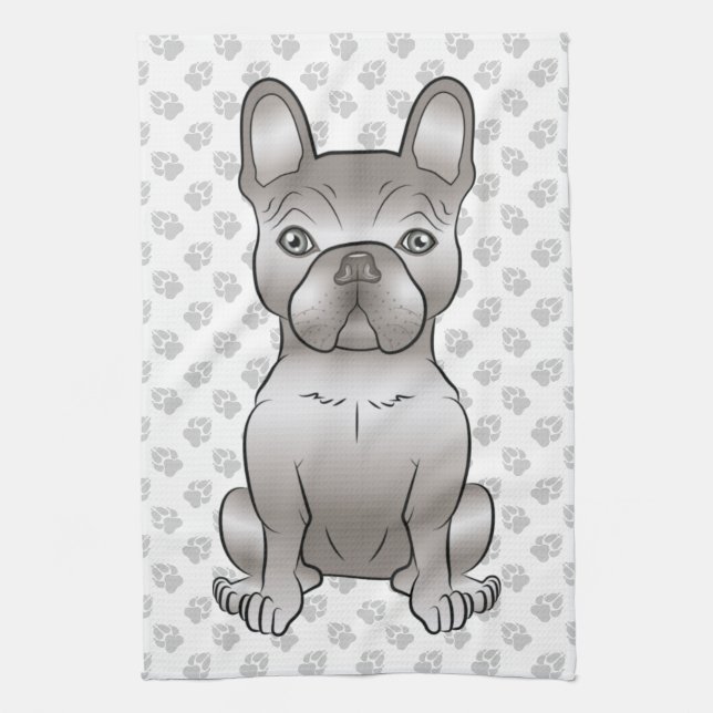 Isabella French Bulldog / Frenchie Cute Dog & Paws Kitchen Towel (Vertical)