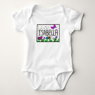 Isabella Girl's Name, Whimsical Art Baby Bodysuit
