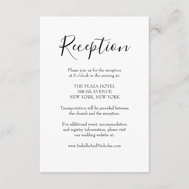 Isabella Modern Script Wedding Reception Enclosure Card (Front)