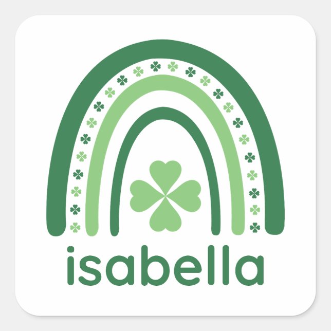 isabella Name Clover Boho Rainbow Square Sticker (Front)