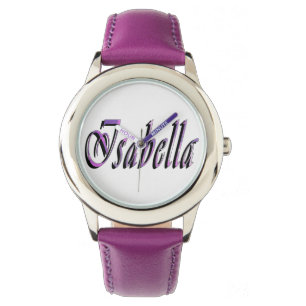Isabella, Name, Logo, Girls Purple Leather Watch. Watch