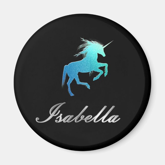 Isabella name magnet - Glitter Unicorn, shiny (Front)