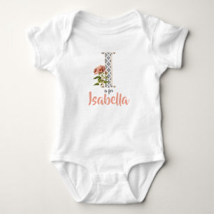 Isabella Name Reveal Floral Letter Girl Whimsical Baby Bodysuit