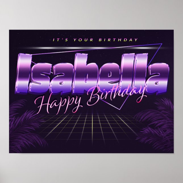 Isabella Name Vorname lila retro Poster Geburtstag (Front)