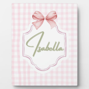 Isabella Personalized Pink Bow & Gingham Print Plaque