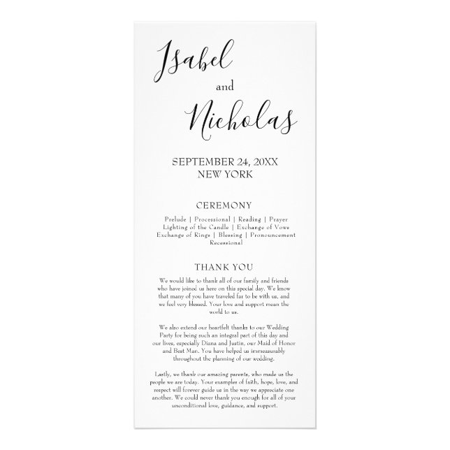 Isabella Simple Modern Calligraphy Wedding Program (Front)