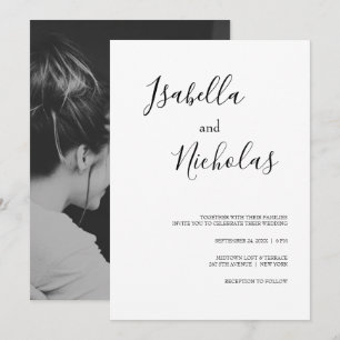 Isabella Simple Modern White Black Photo Wedding Invitation