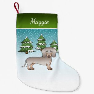 Isabella & Tan Short Hair Dachshund Winter Forest Small Christmas Stocking