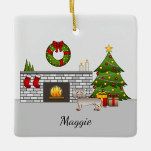Isabella & Tan Smooth Coat Dachshund - Christmas Ceramic Ornament