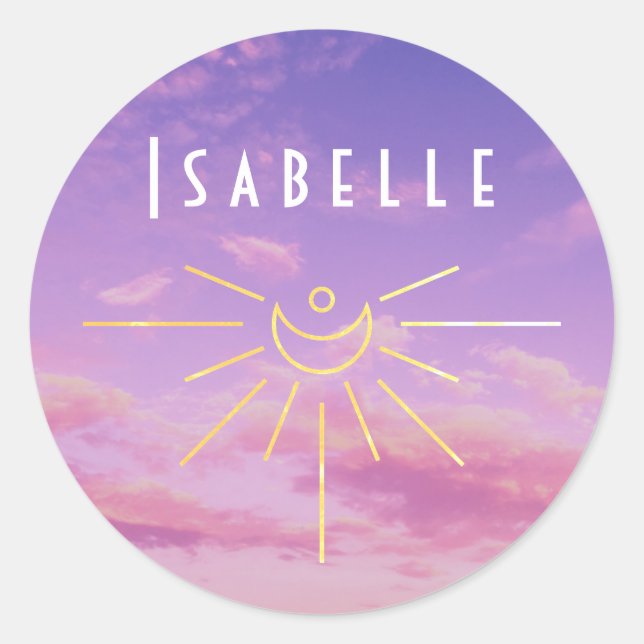 Isabelle Name Stickers Round Sun Boho Hippie Girl (Front)