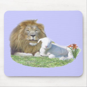 Isaiah 11:6 and the lamb shall lie down with the l mouse pad