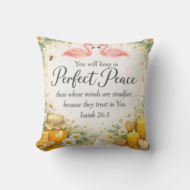 Isaiah 26:3 - Peace Bible Verse - Flamingo Rustic Throw Pillow (Front)