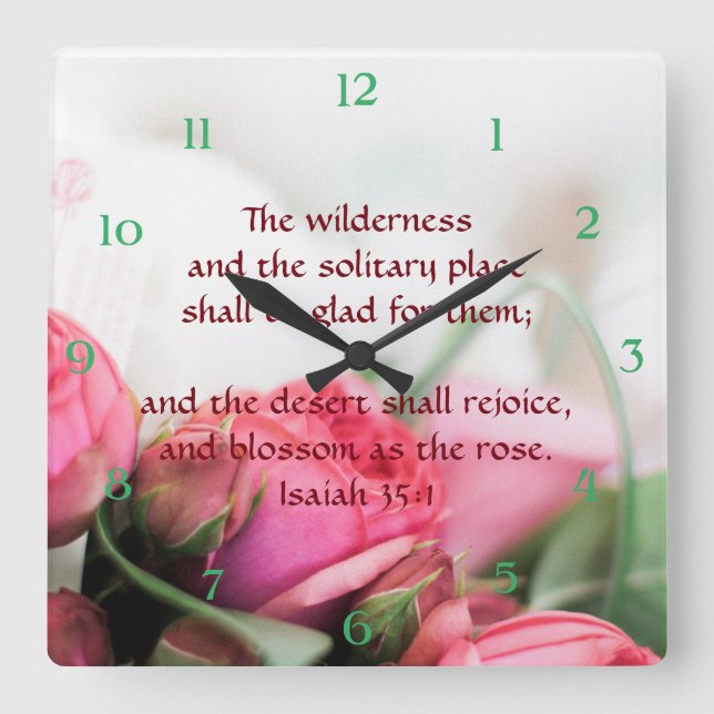 Isaiah 35:1 - the desert shall rejoice and blossom square wall clock (Front)