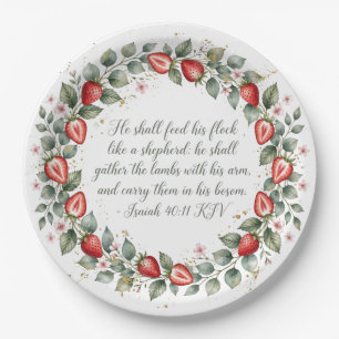 Isaiah 40 11 KJV Gather the Lambs Strawberry Paper Plate