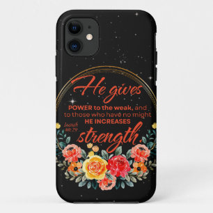 Isaiah 40:29 He gives power Red Floral Scripture iPhone 11 Case
