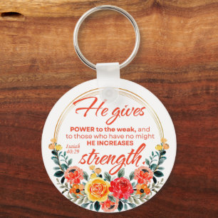 Isaiah 40:29 He gives power Red Floral Scripture Keychain